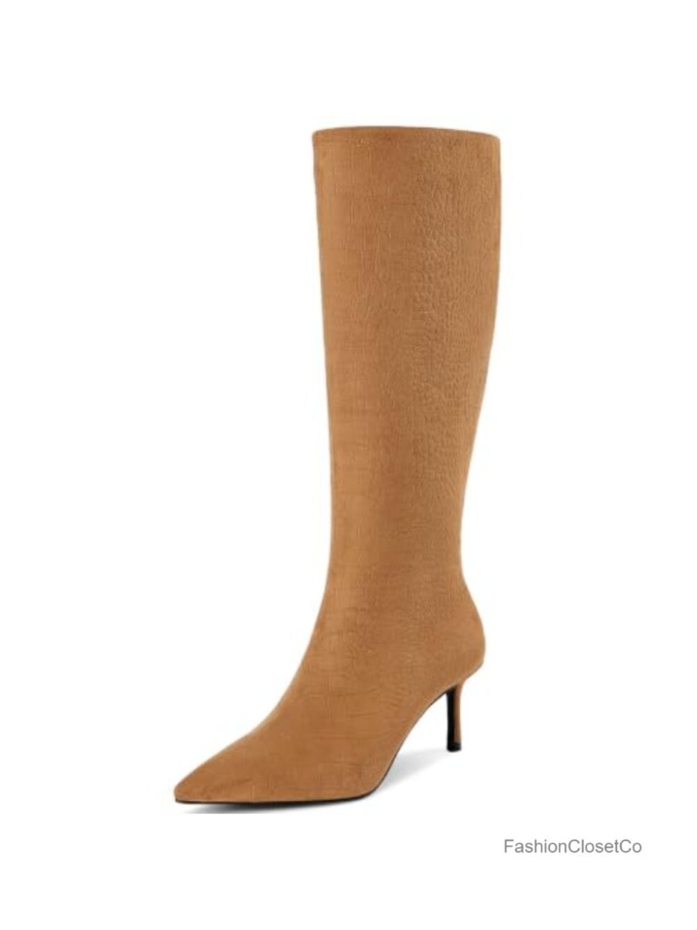 Faux Suede Knee High Heel Boots Women Pointed Toe Fall Dress Boots